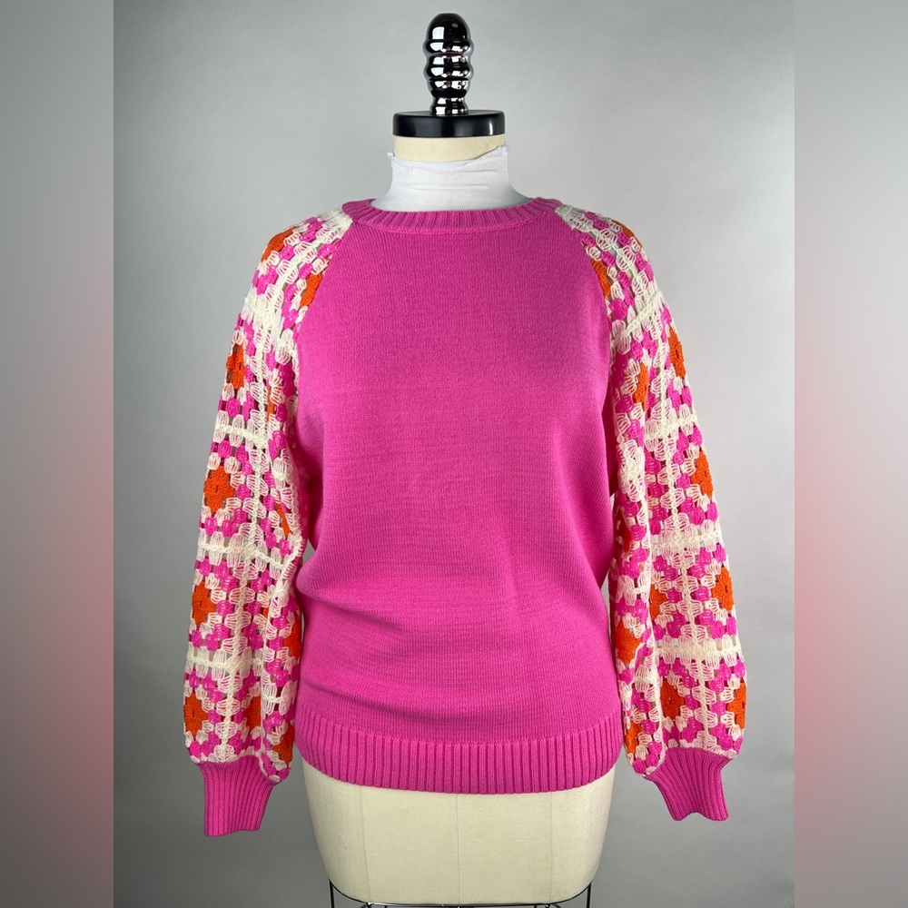 💚 2907. Crochet Sleeve Pullover Sweatshirt